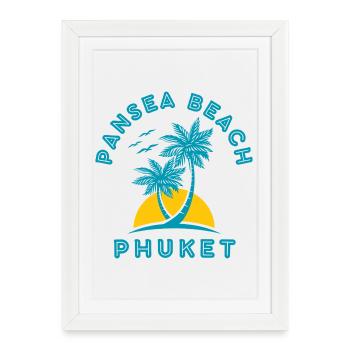 Coucher de soleil des palmiers de la plage de Phuket - Affiche encadrée (27 × 37 cm) - blanc - Devant