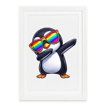 Mignonnes Penguin Dab Rainbow Sunglass Summer - Affiche encadrée (27 × 37 cm) - blanc - Devant