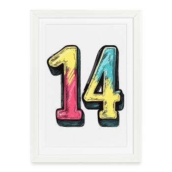 14 Nombre Coloré - Affiche encadrée (27 × 37 cm) - blanc - Devant