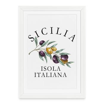 Sicilia Isola Italiana Olive Design Chic - Framed poster (27 × 37 cm) - white - Front