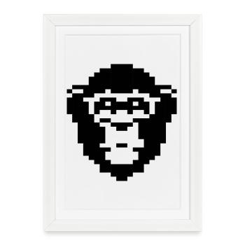 Conception du visage de singe pixelisé - Affiche encadrée (27 × 37 cm) - blanc - Devant