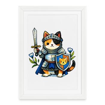 Quête de l’armure du Chaton Chevalier - Affiche encadrée (27 × 37 cm) - blanc - Devant