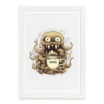 Monstre du café - Zombie caféine - Râle du matin - Affiche encadrée (27 × 37 cm) - blanc - Devant