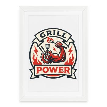 Power of the grill muscular arm flames barbecue - Framed poster (27 × 37 cm) - white - Front