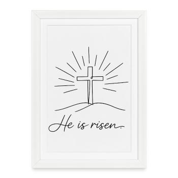 Crucifix He is Risen Easter Jesus - Framed poster (27 × 37 cm) - white - Front