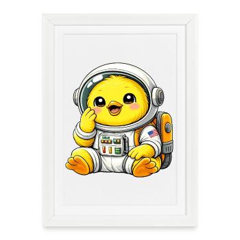 Cute Chicken Chick Astronaut Space Explorer - Framed poster (27 × 37 cm) - white - Front