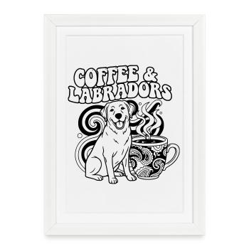 Aperçu du chien de Coffee Labrador - Affiche encadrée (27 × 37 cm) - blanc - Devant
