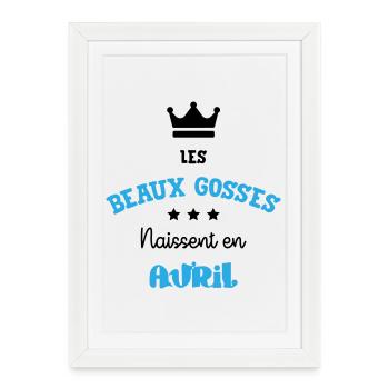 Cadeau naissance bébé garçon Avril Beaux Gosses - Affiche encadrée (27 × 37 cm) - blanc - Devant