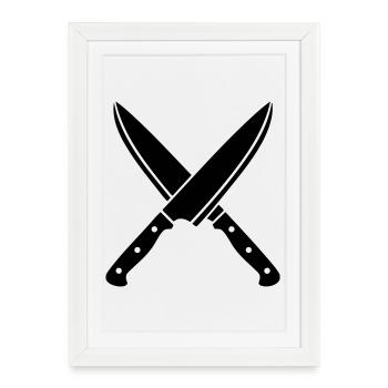 Silhouette des couteaux de chef croisés - Affiche encadrée (27 × 37 cm) - blanc - Devant