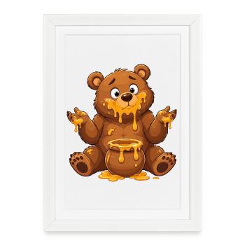 Dessin animé Honey Bear avec Pot - Affiche encadrée (27 × 37 cm) - blanc - Devant
