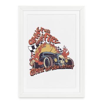 Conception du crâne Hot Rod Flames - Affiche encadrée (27 × 37 cm) - blanc - Devant