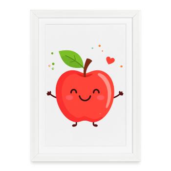Happy apple illustration - Framed poster (27 × 37 cm) - white - Front