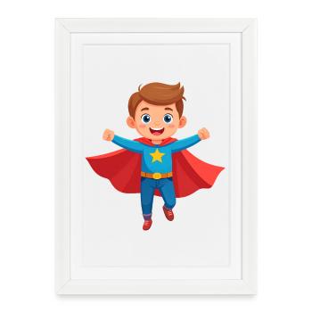 Little Boy as Superhero – Strong Comic Character - Framed poster (27 × 37 cm) - white - Front