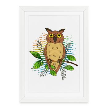 Oiseau-hibou - Affiche encadrée (27 × 37 cm) - blanc - Devant
