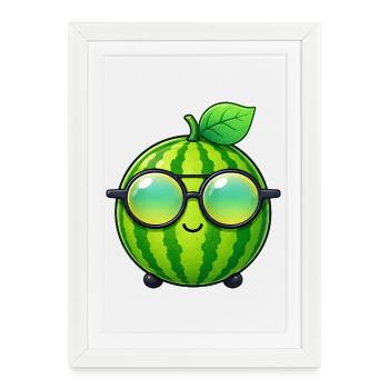 Été de dessins animés minimalistes sur la pastèque - Affiche encadrée (27 × 37 cm) - blanc - Devant