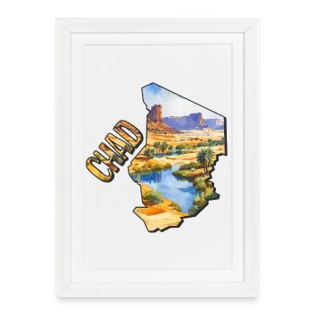 Carte aquarelle du Tchad - Affiche encadrée (27 × 37 cm) - blanc - Devant