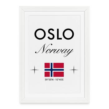 Coordonnées d’Oslo Norvège Souvenir de voyage - Affiche encadrée (27 × 37 cm) - blanc - Devant