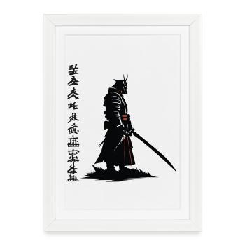 Samurai Shadow : Katana Noir - Affiche encadrée (27 × 37 cm) - blanc - Devant