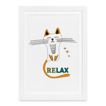 Se détendre le chat - Affiche encadrée (27 × 37 cm) - blanc - Devant