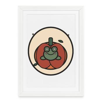 Grenouille de Kawaii dans la citrouille - Affiche encadrée (27 × 37 cm) - blanc - Devant