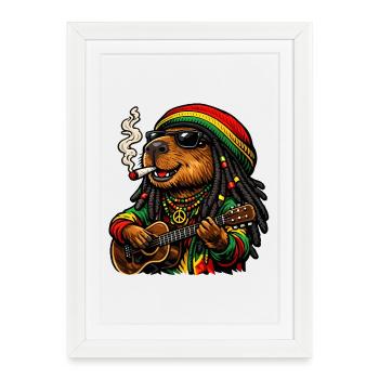 Douce capybara dans le style rastafari - Affiche encadrée (27 × 37 cm) - blanc - Devant