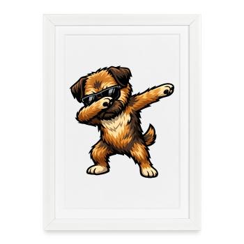 Dab du Border Terrier dans un style comique - Affiche encadrée (27 × 37 cm) - blanc - Devant