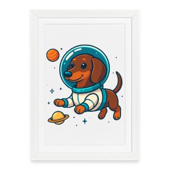 Dachshund in Space – Cute Astronaut Dog - Framed poster (27 × 37 cm) - white - Front