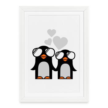 penguins fallen in love - Framed poster (27 × 37 cm) - white - Front