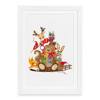 Animals celebrate Christmas - Framed poster (27 × 37 cm) - white - Front