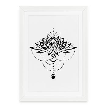 Lotus lotus fleur om symbole lune yoga - Affiche encadrée (27 × 37 cm) - blanc - Devant