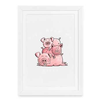 Les porcs me rendent heureux - Affiche encadrée (27 × 37 cm) - blanc - Devant