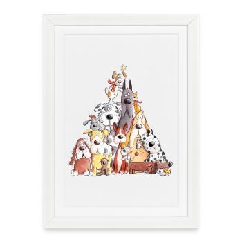 MERRY WOOFMAS Christmas dog pile I dogs - Framed poster (27 × 37 cm) - white - Front