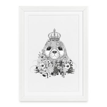 petit phoque à couronne florale - Affiche encadrée (27 × 37 cm) - blanc - Devant
