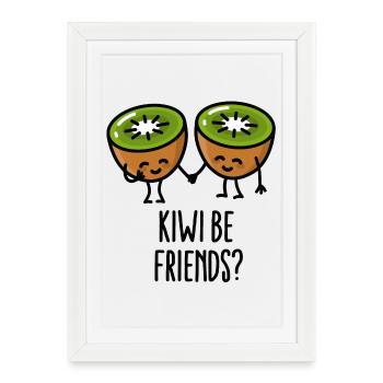 Kiwi be friends BFF Kawaii mignonne couple amour - Affiche encadrée (27 × 37 cm) - blanc - Devant