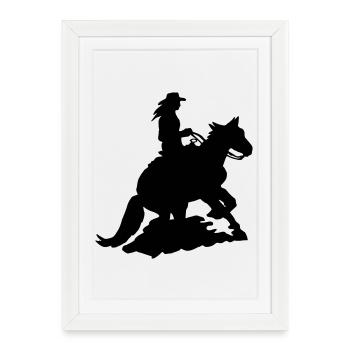 Western rider Sliding Stop, Whoa Quarterhorse - Framed poster (27 × 37 cm) - white - Front
