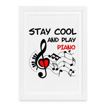 Touche de musique avec cœur et piano Restez cool - Affiche encadrée (27 × 37 cm) - blanc - Devant