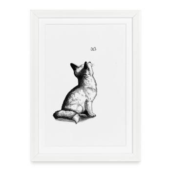Chiot renard avec papillon - Affiche encadrée (27 × 37 cm) - blanc - Devant