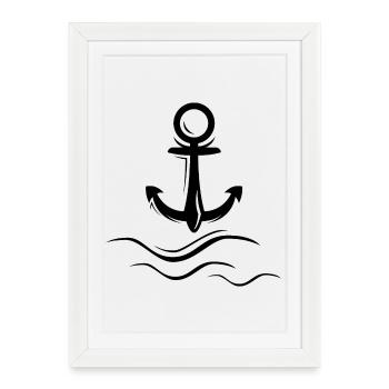Anchor Waves Water Symbol Logo icon Illustration - Framed poster (27 × 37 cm) - white - Front