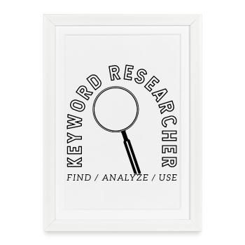 Chercheur en mots-clés – Conception d’emblèmes SEO - Affiche encadrée (27 × 37 cm) - blanc - Devant