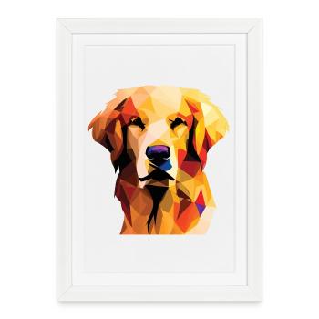 Polygone de chien Golden Retriever - Affiche encadrée (27 × 37 cm) - blanc - Devant