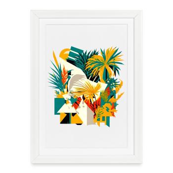 Palmiers et fleurs d’un point de vue cubique - Affiche encadrée (27 × 37 cm) - blanc - Devant