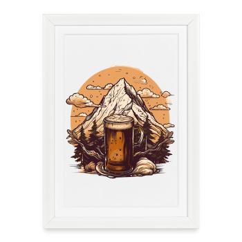 Mountain Peak with Beer Mug Design - Framed poster (27 × 37 cm) - white - Front