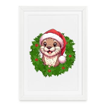 Cute Otter Christmas Design for the Holidays - Framed poster (27 × 37 cm) - white - Front