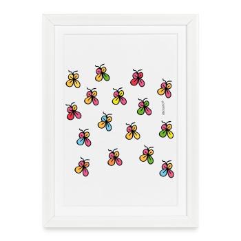 Papillons néon en contour noir - Affiche encadrée (27 × 37 cm) - blanc - Devant