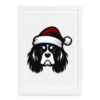 Cavalier King Christmas Beanie | Winter Outfit - Framed poster (27 × 37 cm) - white - Front