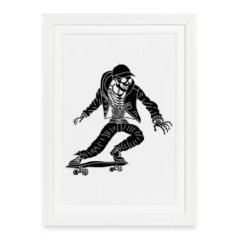 Black skeleton on skateboard - Framed poster (27 × 37 cm) - white - Front