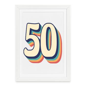 Vintage Retro T Shirt Number 50 Fify - Framed poster (27 × 37 cm) - white - Front