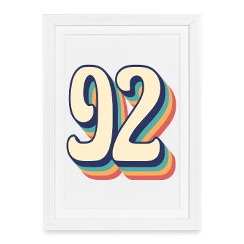 Vintage Retro T-Shirt Number 92 Ninety Two - Framed poster (27 × 37 cm) - white - Front