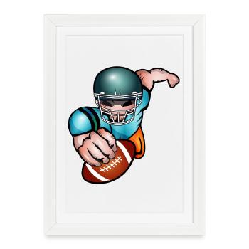 Joueur de football avec casque de football et ballon de match - Affiche encadrée (27 × 37 cm) - blanc - Devant