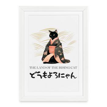 Le pays du chat qui se lève - Die Katze im Kimono - Affiche encadrée (27 × 37 cm) - blanc - Devant